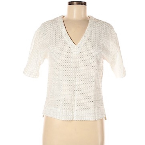 Theory Boho White Eyelet 100% Cotton Pullover Top - Picture 1 of 8